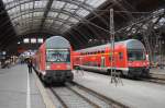 Zwei mal Steuerwagen DABbuzfa 760 einmal der RE Halle (Saale)& RE nach Zwickau im Leipzig Hbf 01.09.2012 