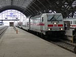 146 556 mit einem Doppelstock-IC am Haken am 04.09.2016 auf dem Leipziger Hauptbahnhof.