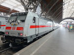 Leipzig Hbf,  auf Gleis 18 steht 146 577-2 mit einem IC am 07. Mai 2016. Warum diese Garnitur auch am 08. Mai 2016 dort wieder (oder immer noch) stand bleibt für mich erstmal ein Rätsel.