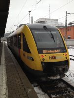Hier steht HLB Lint 41 VT 286.1 als RB nach Limburg in Limburg. Die Anzeige wurde noch nicht fr die Rckfahrt nach Fulda umgestellt. Aufgenommen am 27.1.13.