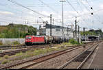 Kesselzug mit 185 319-1 DB durchfährt den Bahnhof Ludwigsburg auf Gleis 1 Richtung Bietigheim-Bissingen.
(Neubearbeitung)
[28.7.2020 | 14:07 Uhr]