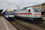 Während 640 124-3 als HEX80600 nach Blankenburg(Harz) in Magdeburg Hauptbahnhof auf Abfahrt wartet, macht sich 146 557-4 mit dem IC2442 von Dresden Hauptbahnhof nach Köln Hauptbahnhof auf