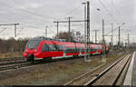 Nachschuss auf 442 141-8 (Bombardier Talent 2), der von 203 144-1 (V 160.6) in Magdeburg Hbf in nördlicher Richtung überführt wird.