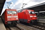 101 067-7 ist am 1.8.2016 mit IC2443 von Koblenz Hauptbahnhof nach Dresden Hauptbahnhof unterwegs, im Magdeburger Hauptbahnhof kam es zum Zusammentreffen mit 101 102-2 mit dem IC2048 von Dresden