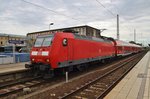 146 019 steht am 1.8.2016 mit einem RE14 (RE17739) von Magdeburg Hauptbahnhof nach Dessau Hauptbahnhof im Startbahnhof.