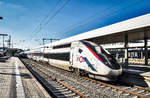 SNCF 310 014-0 hält als TGV 9560 (Frankfurt (Main) Hbf - Karlsruhe Hbf - Strasbourg - Paris Est), in Mannheim Hbf.
Aufgenommen am 19.4.2019.