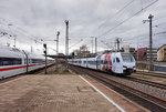 Parallelausfahrt in Mannheim Hbf am 28.3.2016
Links: 407 003-3 als ICE 516 (München Hbf - Frankfurt(M) Flughafen Fernbf - Dortmund Hbf).
Rechts: 429 604  SÜWEX  als RE 4131 (Mannheim Hbf - Saarbrücken Hbf - Trier Hbf - Koblenz Hbf).