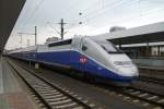 Mein erstes Bild des TGV Duplex Monate vor dem Planeinsatz (30.01.12). Die Einheiten 4701 und 4702 machten Messfahrten und hielten nur wenige Sekunden auf dem Gterzuggleis des Mannheimer Hauptbahnhofs. 