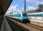 ALEX 183 005 erreicht mit ihrem Zug den Hauptbahnhof München. Aufgenommen am 22.04.2014.