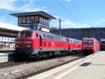 Eine Dotra 218 bei der Ausfahrt aus Mnchen Hbf.