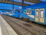 ET 2462 008-0 von GoAhead Bayern steht zusammen mit einem Siemens Mireo abfahrbereit auf der RB 87 nach Augsburg Hbf in München Hbf, 30.10.2023.