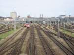 Blick auf die Gleisanlagen von Mnchen Hbf von der Hackerbrcke aus.