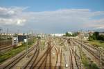 Blick von der Donnersbergerbrcke Mnchen Richtung Hauptbahnhof auf dessen Abstellgruppe