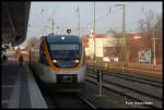 Talent 3.06 der Eurobahn steht am 19.2.2015 vor orientalisch anmutendem Hintergrund im HBF Münster.