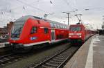 RE4854 von München Hauptbahnhof trifft am 28.12.2017 im Nürnberger Hauptbahnhof auf 101 057-8 mit der RB59673 nach Allersberg(Rothsee).