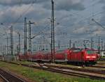 Ausfahrt am 10.05.2013 von 146 232-4 mit einem IRE von Konstanz nach Karlsruhe aus dem Bahnhof von Offenburg.