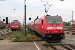Ausfahrt am 13.09.2014 von der Stuttgarter 146 201, welche von Sommer 2014 bis heute ans BW Freiburg ausgeliehen ist, mit einem IRE (Konstanz - Karlsruhe Hbf) aus dem Bahnhof von Offenburg gen Norden.