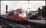 103175 fährt hier am 9.8.1992 um 11.38 Uhr mit dem EC 129 nach Linz in Osnabrück HBF ein.