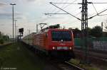 WLE 81 (189 801-4) WLE - Westflische Landes-Eisenbahn GmbH mit dem Mittwochs fahrenden Warsteiner Bierzug nach Grobeeren, bei der Durchfahrt in Rathenow.