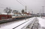 401 554-1  Flensburg  als ICE 375 von Berlin Ostbahnhof nach Basel SBB in Rathenow. 27.01.2014