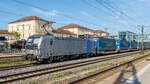 Gut lesbar ist die Loknummer an der Front von 91 80 6193 991, sie durchfährt auf dem Bild am 01.05.2024 mit einem Walter-KLV den Hauptbahnhof in Regensburg.