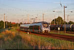 S(unset)-Bahn mit 9442 615 (Bombardier Talent 2) bei der Ausfahrt im Bahnhof Röblingen am See auf Gleis 1.