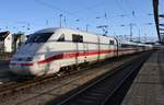 401 557-4  Landshut  erreicht am 17.01.2021 als ICE737 von Stralsund Hauptbahnhof nach Köln Hauptbahnhof den Rostocker Hauptbahnhof.