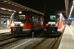 642 048 und 642 053 in den Stumpfgleisen des Rostocker Hauptbahnhofs.