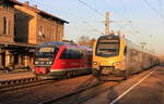 642 230 als RB nach Öhringen und ET 9.02B als RE Nürnberg-Stuttgart am 14.11.2020 in Schwäbisch Hall-Hessental. 