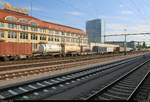 Zahlreiche Flachwagen der Hupac AG mit (Kessel-)Containern sind im Bahnhof Singen(Hohentwiel) vor dem MAGGI-Werk abgestellt.
[14.7.2018 | 18:53 Uhr]