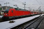 147 016 schiebt am 4.1.2019 die RB19107 von Mosbach-Neckarelz aus dem Stuttgarter Hauptbahnhof in die Abstellung.