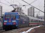 Am 12.2.13 fuhr die 101 042 mit ihrer Ecophant Werbung aus dem Stuttgarter Hauptbahnhof.