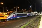 Hier steht TGV Duplex 4712 als TGV 9575 (Paris Est - München Hbf) am 07.01.2014 kurz vor der Abfahrt in Stuttgart Hbf.