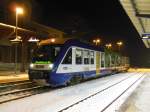 Am 26.01.2014 steht VT 811 des HEX abfahrbereit nach Magdeburg im Bahnhof von Tahle