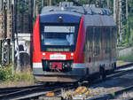 Ein Abellio-Triebwagen vom Typ 648 004 bei der Einfahrt am Hauptbahnhof Wanne-Eickel.