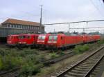 Montag morgens noch geparkt,140 646-1,Railion 155 081-3,  Railion 185 309-2 ,145 018-8 , Railion 145 049-3 , 145 050-1 in  Wanne Eickel Hbf.,Lokpark.(15.09.2008)