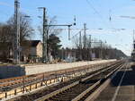 Blick am Sonntag den 13. Februar 2022 auf den seit langer Zeit im Umbau befindlichen Bahnhof Wünsdorf-Waldstadt.