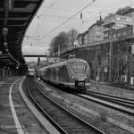 Der DB-Elektrotriebzug 1440 315-8 bei der Abfahrt vom Hauptbahnhof Wuppertal. (Februar 2021)
