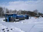 Die Dieseltankstelle im verschneiten Putbus am 04.Februar 2012.