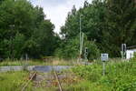 Blick von Auma kommend auf den Bahnübergang Kilometer 5,113 auf der L 1087 zwischen Gütterlitz und Auma.