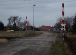 Da es an diesem Bahnbergang in Rambin nicht viel Autoverkehr gibt,gibt es hier auch keinen Rckstau.Aufnahme vom 23.Januar 2009. 