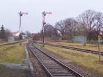 Ausfahrtsgleise im Bahnhof Laucha (Unstrut) in Richtung Nebra.