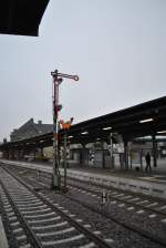 Formsignal in Bahnhof Goslar, am 21.11.2010, auf Rot.