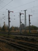 Die drei Ausfahrsignale von Demmin in Richtung Sternfeld(Neubrandenburg)am 02.November 2013.