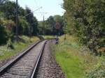 Das Vorsignal vom Bahnhof Lancken aus Richtung Sassnitz am 15.Juli 2014.