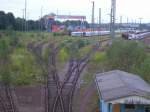 Der Gterbahnhof Karlsruhe am Samstag, den 2. August 2008. Im Vordergrund: Stillgelegte Gleise. Die Prellbcke weiter hinten.