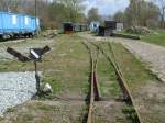 Eine Linksweiche beim Rasenden Roland in Putbus.Zu finden ist diese Weiche im Traditionsbereich.Aufgenommen am 05.Mai 2013.