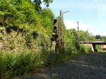 Hinter dem Ostportal des Schwarzkopftunnels erinnert noch dieses Lichtsignal an die frühere Spessartrampe. Fotografiert am 25.08.2021 in Heigenbrücken.