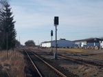 Die Ausfahrsignale P1 und P2 Richtung Neubrandenburg,am 26.März 2016,im Bahnhof Oertzenhof.