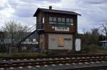 An der Bahnhofsausfahrt in Richtung Hoffenheim steht das ehemalige Stellwerk Sinsheim/Elsenz II. Samstag 13.4.2013